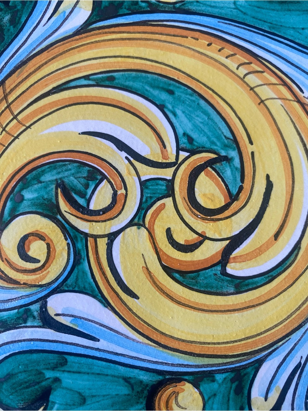 Hand-Painted Ceramic Wall Tile in Green and Yellow 6x6 - Picture 2 of 6